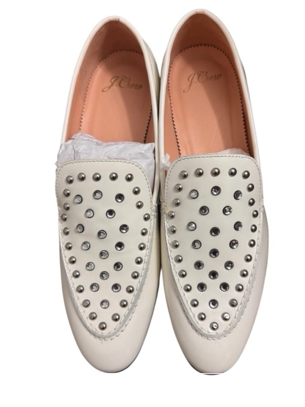 J. Crew Academy white studded leather loafers NEW. 7.5